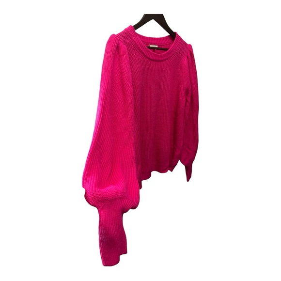 JODIFL ANTHROPOLOGIE HOT PINK RIBBED KNIT BALLOON  LONG SLEEVE SWEATER SZ SMALL - Picture 4 of 7
